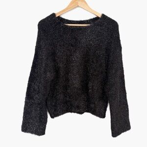 VINCE. Boxy Black Metallic Knit Pullover Sweater Size XS